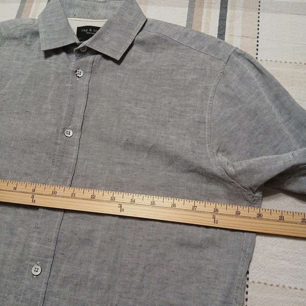 rag&bone Gray Linen Blend Long Sleeve Button Shirt Fit 1 / 14.5" Portugal Made - Picture 10 of 12
